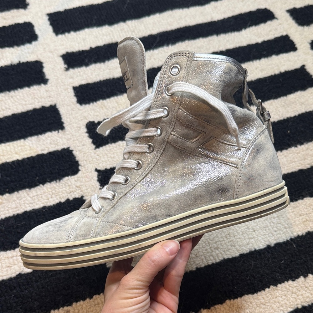 Hogan Rebel Brushed Silver High-Top Sneakers